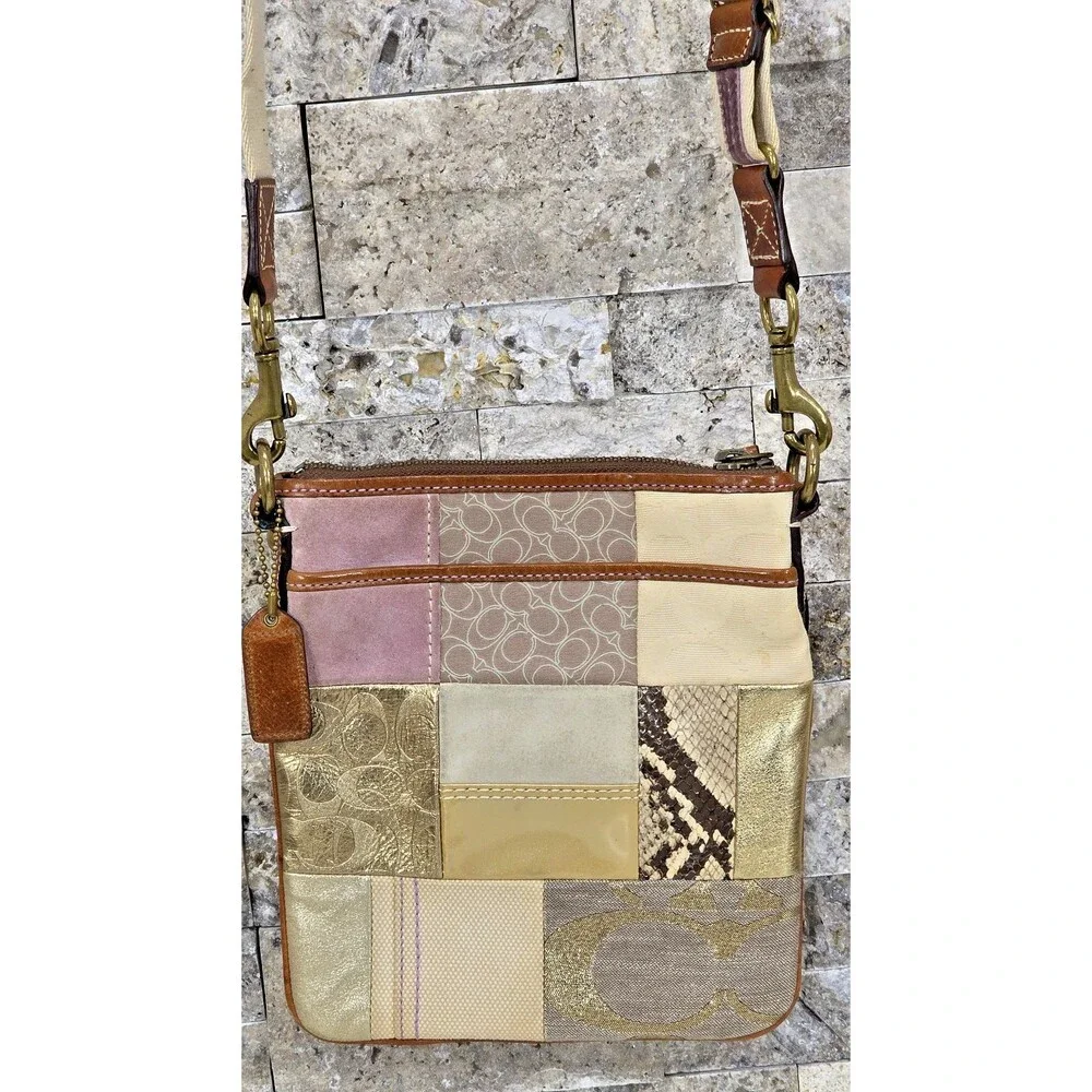 Coach Vintage Y2K Patchwork Crossbody Canvas Leather Bag Boho Indie Festival - Picture 2 of 16